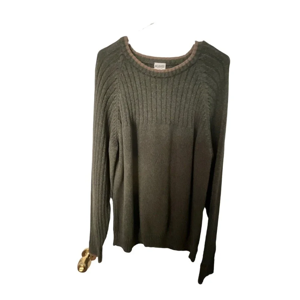Columbia mens sweater XL green ribbed knit pullover heavy casual layers outdoors